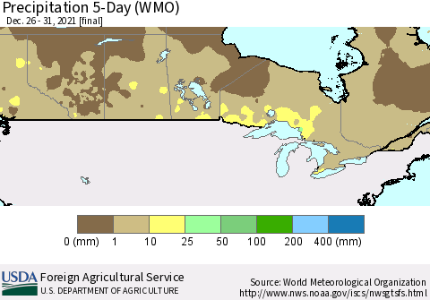 Canada Precipitation 5-Day (WMO) Thematic Map For 12/26/2021 - 12/31/2021