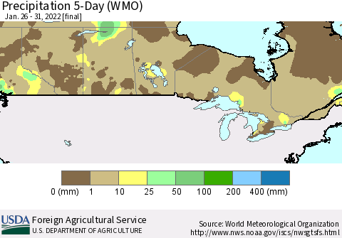 Canada Precipitation 5-Day (WMO) Thematic Map For 1/26/2022 - 1/31/2022