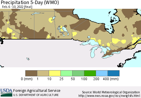 Canada Precipitation 5-Day (WMO) Thematic Map For 2/6/2022 - 2/10/2022