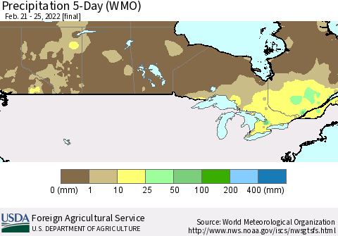 Canada Precipitation 5-Day (WMO) Thematic Map For 2/21/2022 - 2/25/2022