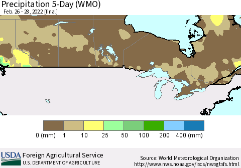 Canada Precipitation 5-Day (WMO) Thematic Map For 2/26/2022 - 2/28/2022