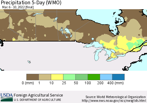 Canada Precipitation 5-Day (WMO) Thematic Map For 3/6/2022 - 3/10/2022