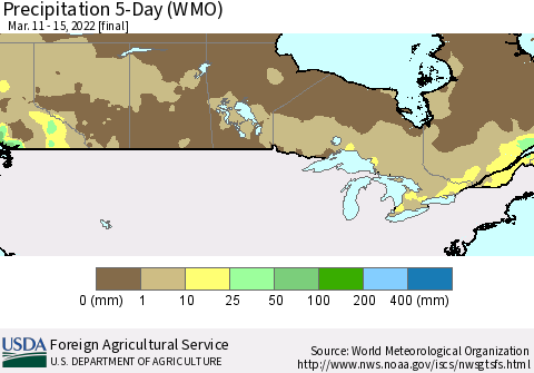 Canada Precipitation 5-Day (WMO) Thematic Map For 3/11/2022 - 3/15/2022