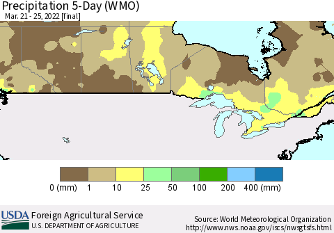 Canada Precipitation 5-Day (WMO) Thematic Map For 3/21/2022 - 3/25/2022