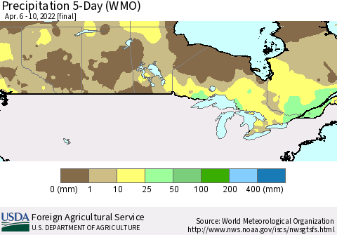 Canada Precipitation 5-Day (WMO) Thematic Map For 4/6/2022 - 4/10/2022