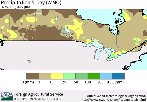 Canada Precipitation 5-Day (WMO) Thematic Map For 5/1/2022 - 5/5/2022