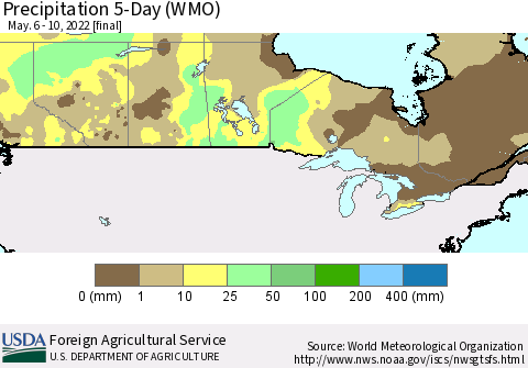 Canada Precipitation 5-Day (WMO) Thematic Map For 5/6/2022 - 5/10/2022