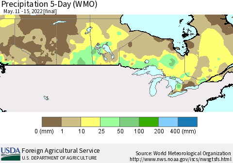 Canada Precipitation 5-Day (WMO) Thematic Map For 5/11/2022 - 5/15/2022