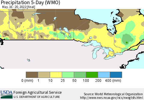 Canada Precipitation 5-Day (WMO) Thematic Map For 5/16/2022 - 5/20/2022