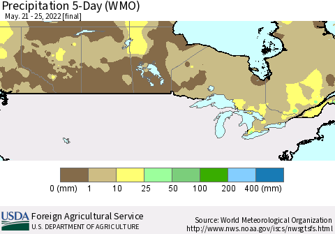 Canada Precipitation 5-Day (WMO) Thematic Map For 5/21/2022 - 5/25/2022
