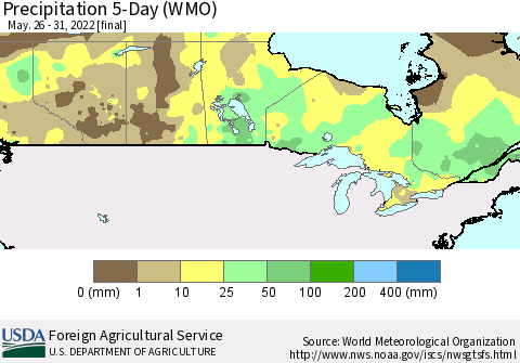 Canada Precipitation 5-Day (WMO) Thematic Map For 5/26/2022 - 5/31/2022