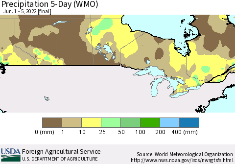 Canada Precipitation 5-Day (WMO) Thematic Map For 6/1/2022 - 6/5/2022
