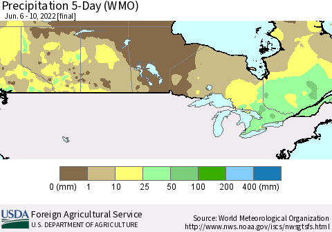 Canada Precipitation 5-Day (WMO) Thematic Map For 6/6/2022 - 6/10/2022