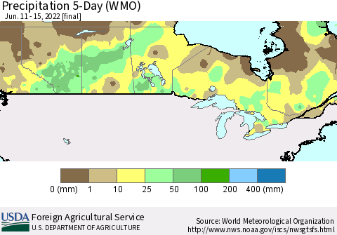 Canada Precipitation 5-Day (WMO) Thematic Map For 6/11/2022 - 6/15/2022