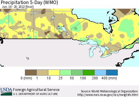 Canada Precipitation 5-Day (WMO) Thematic Map For 6/16/2022 - 6/20/2022