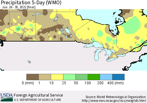 Canada Precipitation 5-Day (WMO) Thematic Map For 6/26/2022 - 6/30/2022