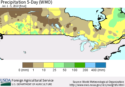 Canada Precipitation 5-Day (WMO) Thematic Map For 7/1/2022 - 7/5/2022