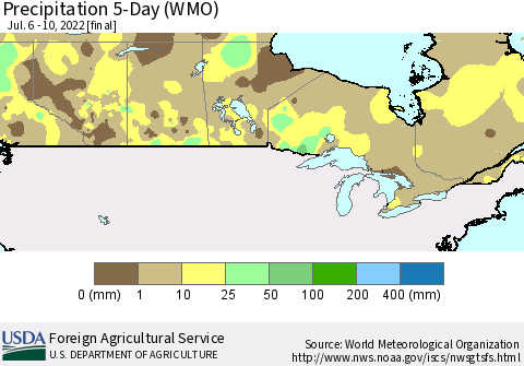 Canada Precipitation 5-Day (WMO) Thematic Map For 7/6/2022 - 7/10/2022