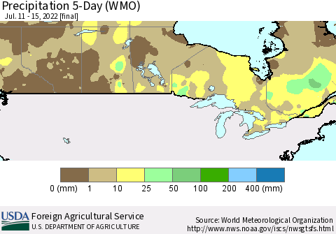 Canada Precipitation 5-Day (WMO) Thematic Map For 7/11/2022 - 7/15/2022