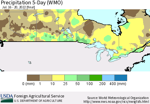 Canada Precipitation 5-Day (WMO) Thematic Map For 7/16/2022 - 7/20/2022