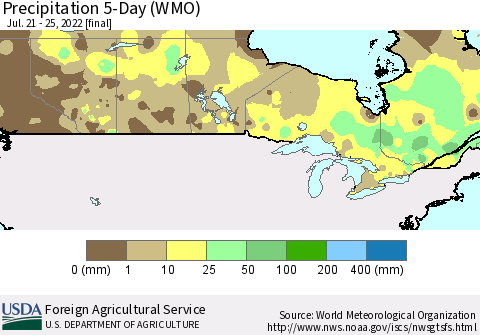 Canada Precipitation 5-Day (WMO) Thematic Map For 7/21/2022 - 7/25/2022