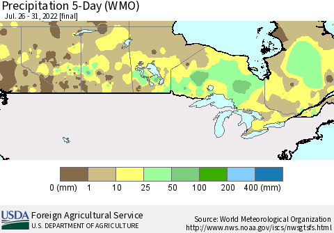 Canada Precipitation 5-Day (WMO) Thematic Map For 7/26/2022 - 7/31/2022