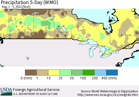 Canada Precipitation 5-Day (WMO) Thematic Map For 8/1/2022 - 8/5/2022