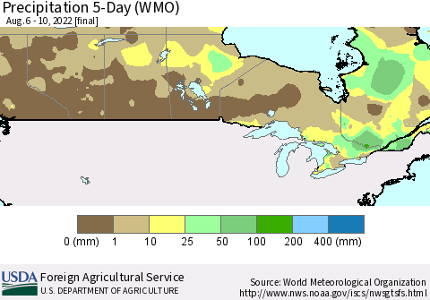 Canada Precipitation 5-Day (WMO) Thematic Map For 8/6/2022 - 8/10/2022