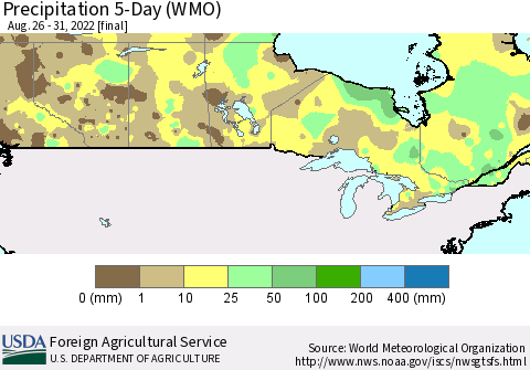 Canada Precipitation 5-Day (WMO) Thematic Map For 8/26/2022 - 8/31/2022