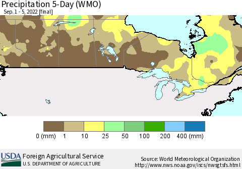 Canada Precipitation 5-Day (WMO) Thematic Map For 9/1/2022 - 9/5/2022