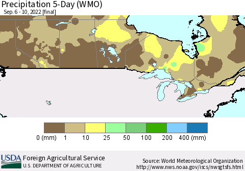 Canada Precipitation 5-Day (WMO) Thematic Map For 9/6/2022 - 9/10/2022