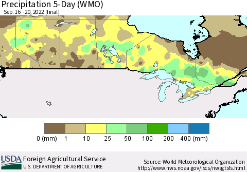 Canada Precipitation 5-Day (WMO) Thematic Map For 9/16/2022 - 9/20/2022