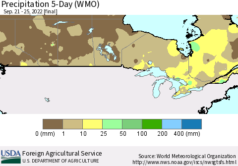Canada Precipitation 5-Day (WMO) Thematic Map For 9/21/2022 - 9/25/2022