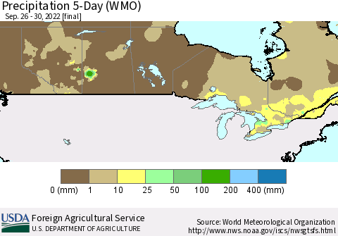 Canada Precipitation 5-Day (WMO) Thematic Map For 9/26/2022 - 9/30/2022