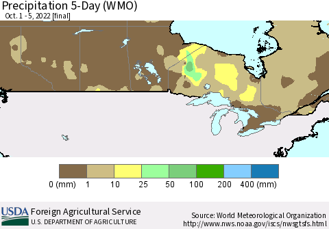 Canada Precipitation 5-Day (WMO) Thematic Map For 10/1/2022 - 10/5/2022