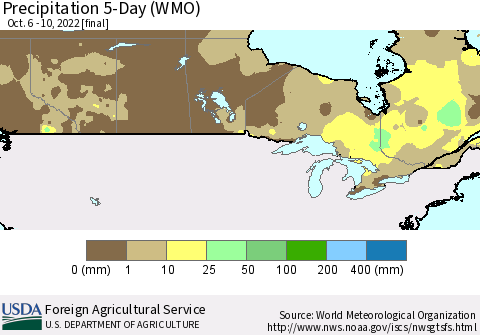 Canada Precipitation 5-Day (WMO) Thematic Map For 10/6/2022 - 10/10/2022