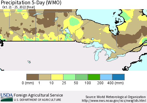 Canada Precipitation 5-Day (WMO) Thematic Map For 10/21/2022 - 10/25/2022