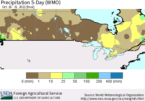 Canada Precipitation 5-Day (WMO) Thematic Map For 10/26/2022 - 10/31/2022