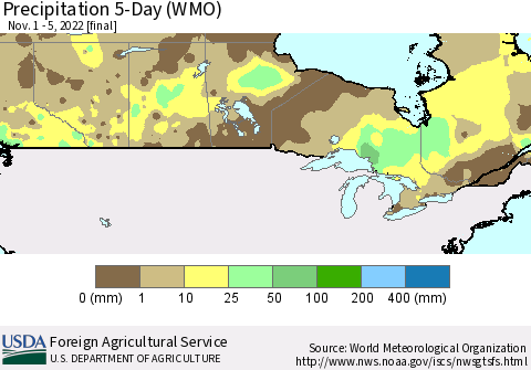 Canada Precipitation 5-Day (WMO) Thematic Map For 11/1/2022 - 11/5/2022