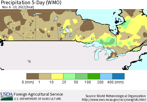 Canada Precipitation 5-Day (WMO) Thematic Map For 11/6/2022 - 11/10/2022