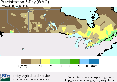 Canada Precipitation 5-Day (WMO) Thematic Map For 11/11/2022 - 11/15/2022
