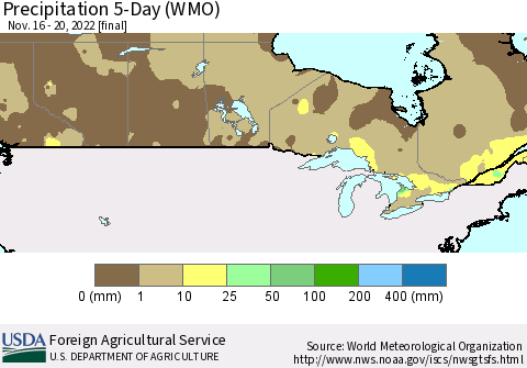 Canada Precipitation 5-Day (WMO) Thematic Map For 11/16/2022 - 11/20/2022