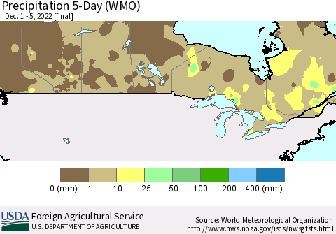 Canada Precipitation 5-Day (WMO) Thematic Map For 12/1/2022 - 12/5/2022