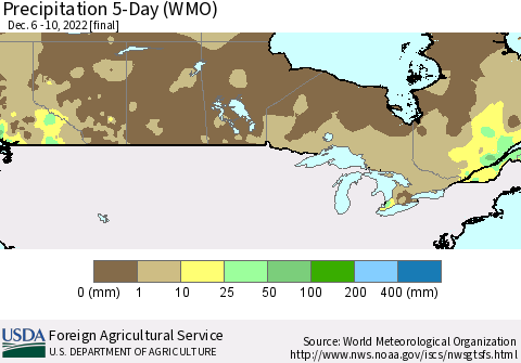Canada Precipitation 5-Day (WMO) Thematic Map For 12/6/2022 - 12/10/2022