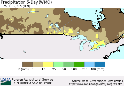 Canada Precipitation 5-Day (WMO) Thematic Map For 12/11/2022 - 12/15/2022