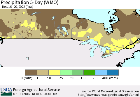 Canada Precipitation 5-Day (WMO) Thematic Map For 12/16/2022 - 12/20/2022