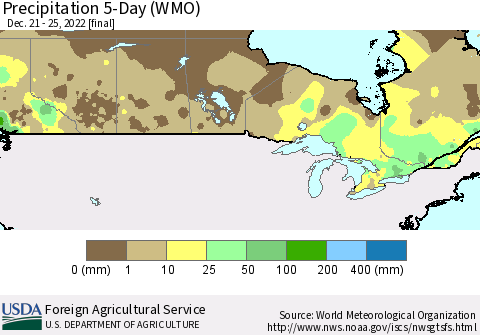 Canada Precipitation 5-Day (WMO) Thematic Map For 12/21/2022 - 12/25/2022