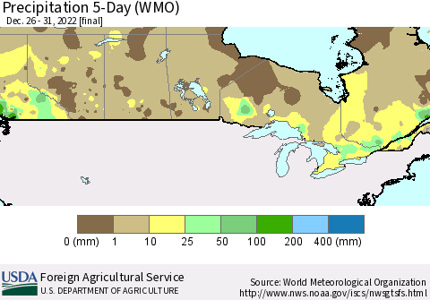 Canada Precipitation 5-Day (WMO) Thematic Map For 12/26/2022 - 12/31/2022