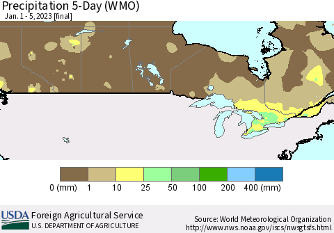 Canada Precipitation 5-Day (WMO) Thematic Map For 1/1/2023 - 1/5/2023