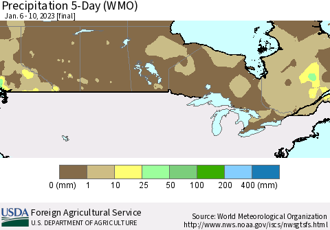 Canada Precipitation 5-Day (WMO) Thematic Map For 1/6/2023 - 1/10/2023